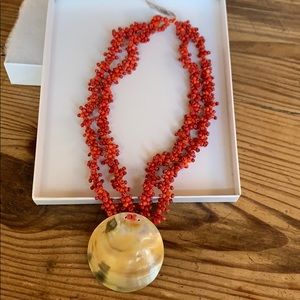 Irresistibles coral-colored bead necklace w/shell